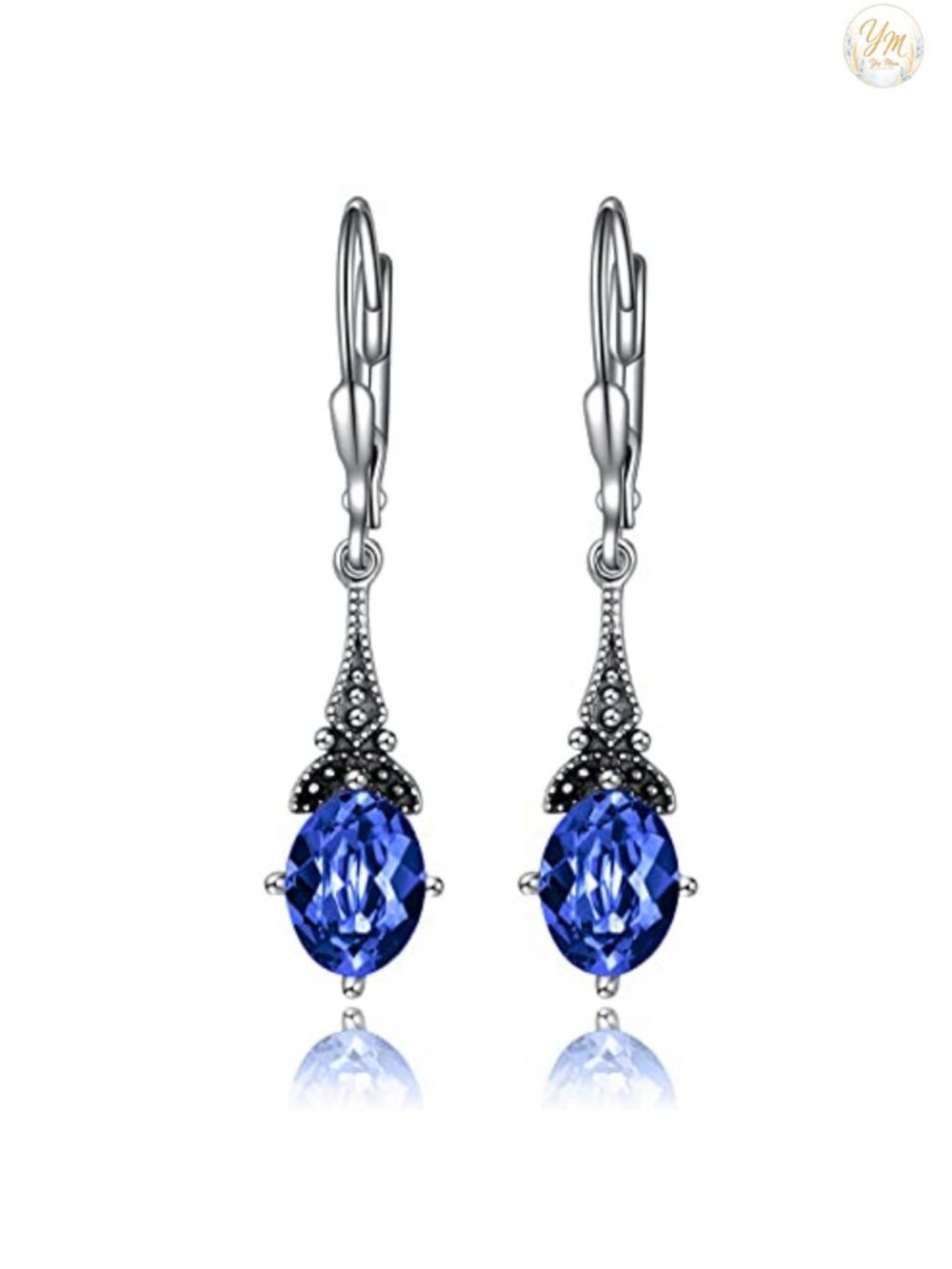 Sterling Silver Dangle Leverback Earrings with Crystal from Austria